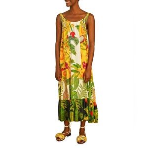 Farm Rio Mixed Prints Tea-Length Patchwork Dress